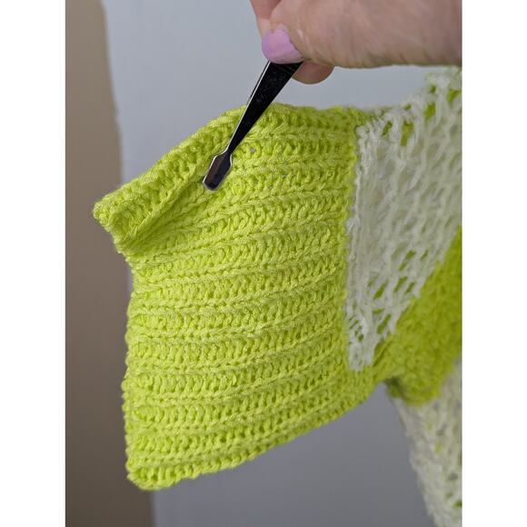 She & Sky Sz2 Oversized open weave sweater neon lime+white NWTbust 60"length 21" - Picture 4 of 10